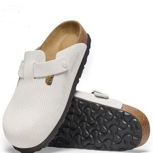 BOSTON BIRKENSTOCK ANTIQUE WHITE CORDUROY SUEDE SIZE 40R ~ NWT